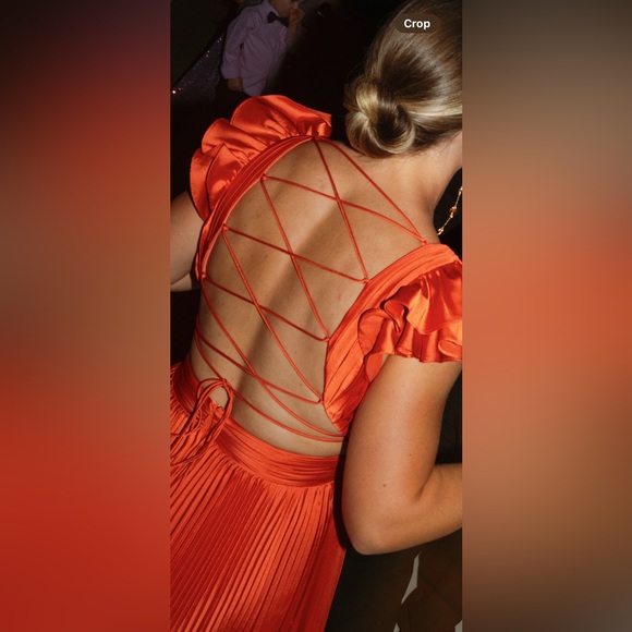 Mac Duggal Pleated Flutter Sleeve Deep-V Lace-Up Gown - Picture 6 of 7